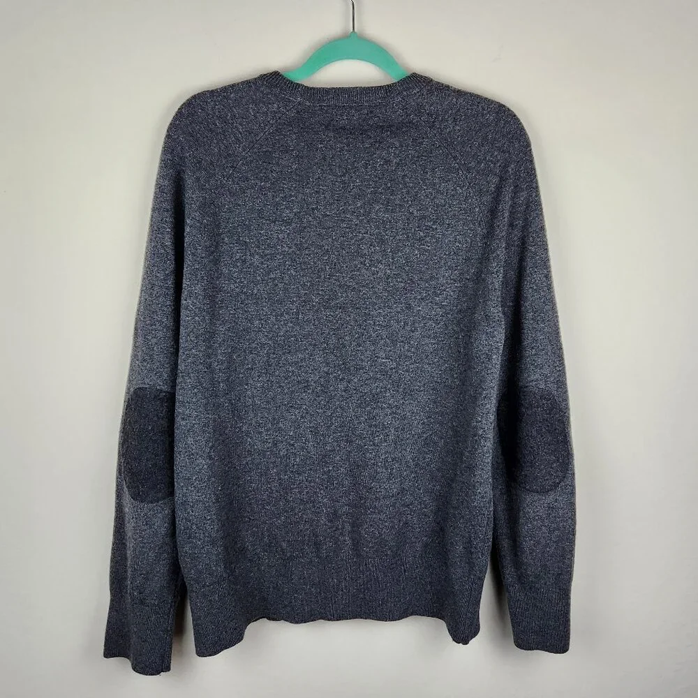 Banana Republic Italian Wool Blend Elbow Patch Crewneck Sweater Gray sz L Flawed